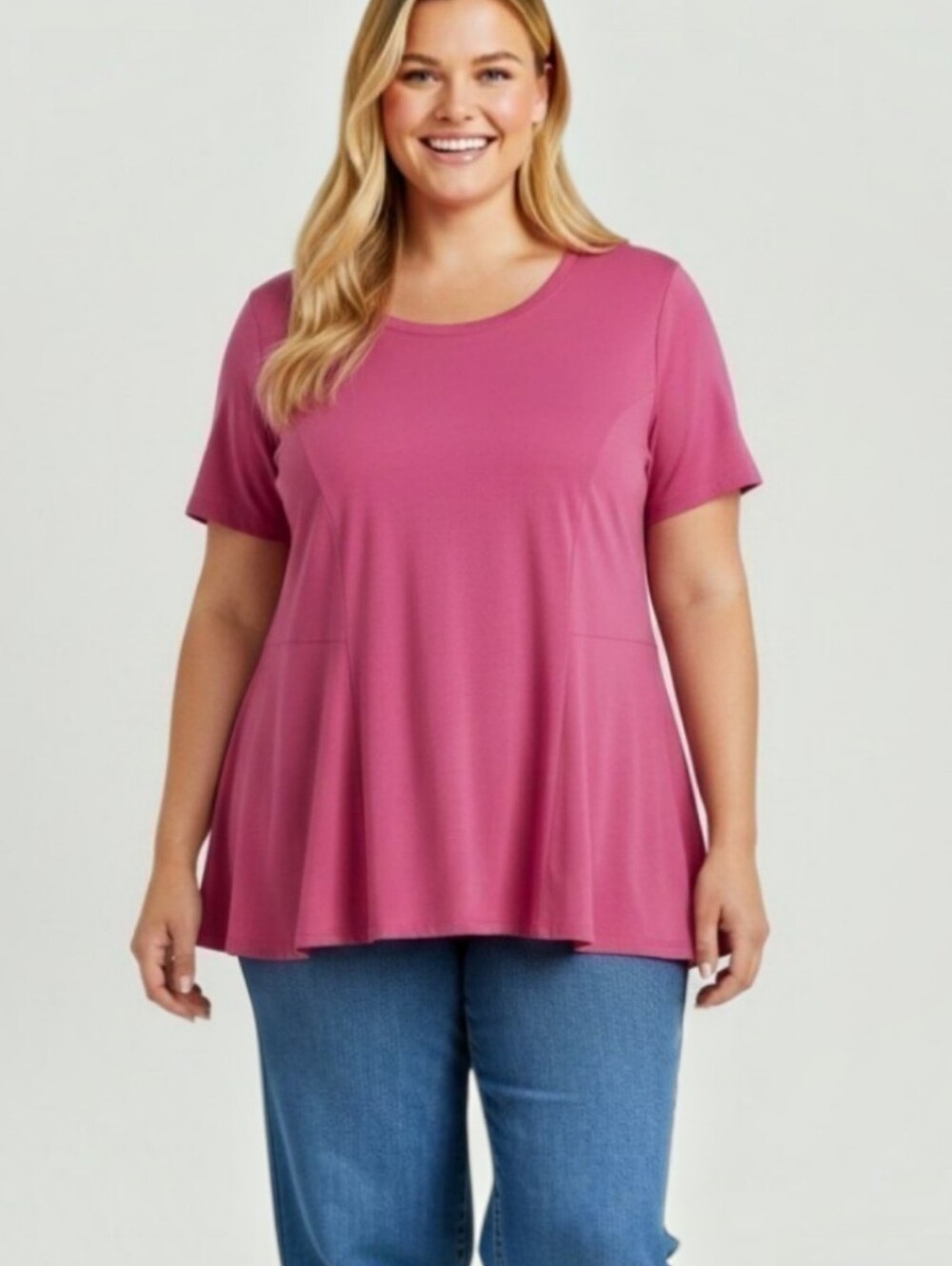 💕Isaac Mizrahi Pink Figure Flattering Short-Sleeve Swing Tee
